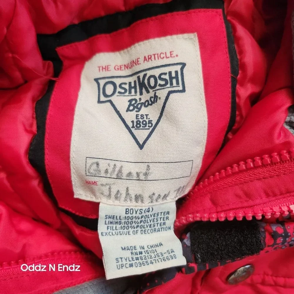OshKosh BGosh‎ Boys Red & Black Hooded Winter Jacket Size 4 Polyester